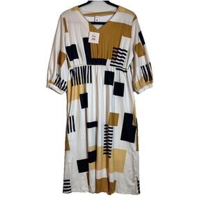 Pixie Lady Midi Dresses for Women‎ V Neck Boho Casual Smocked Waisted Sz M